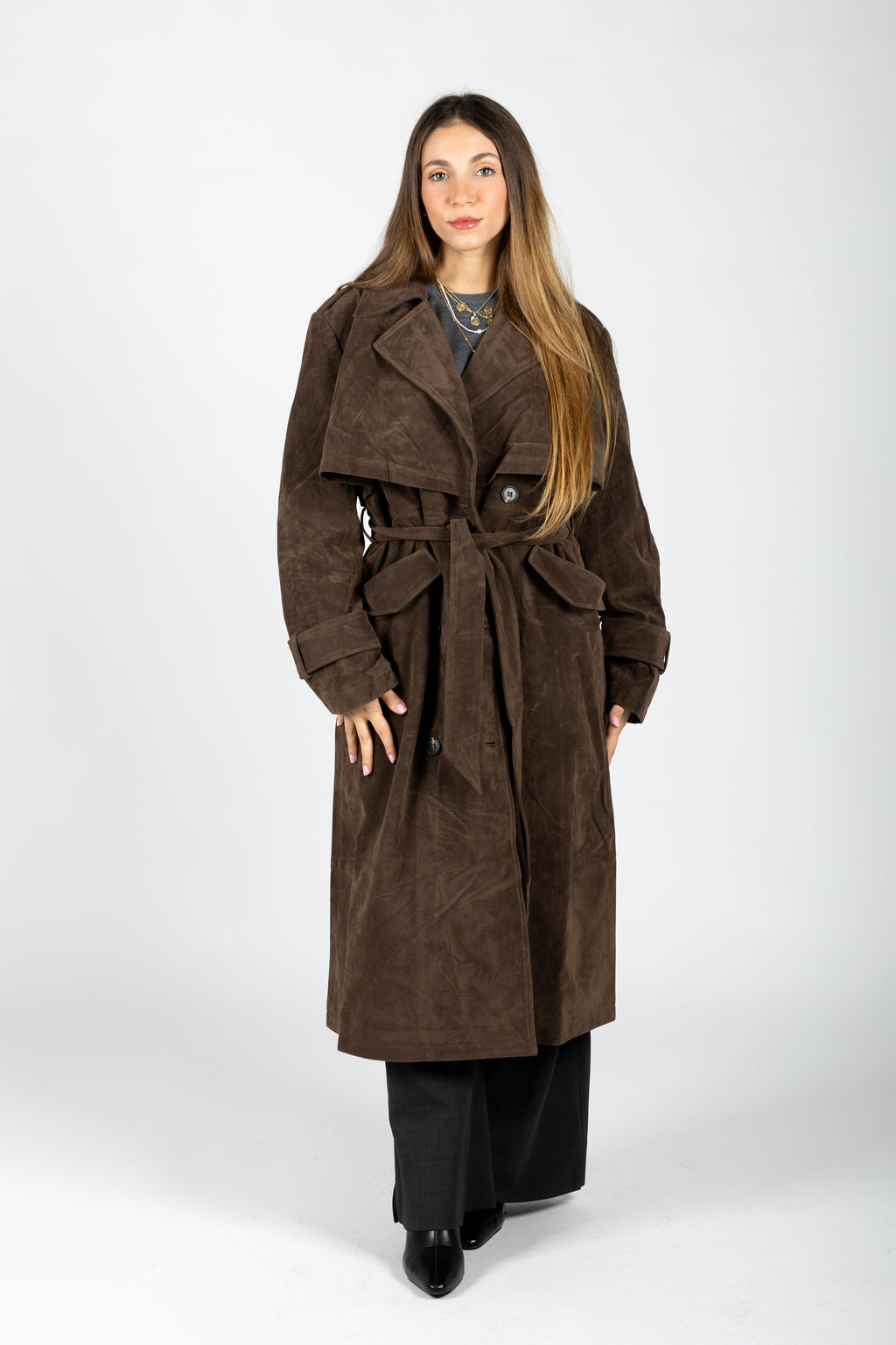 Trench lungo in suede