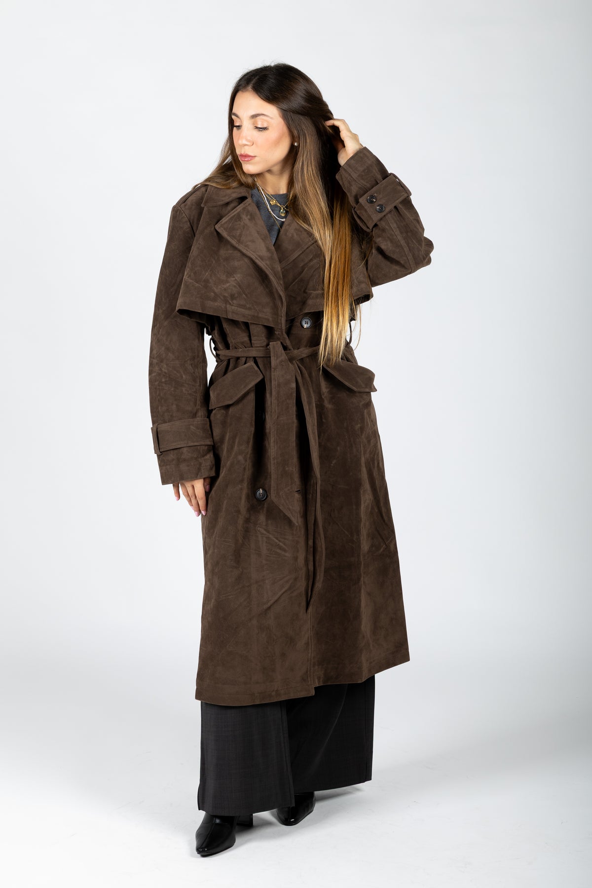 Trench lungo in suede