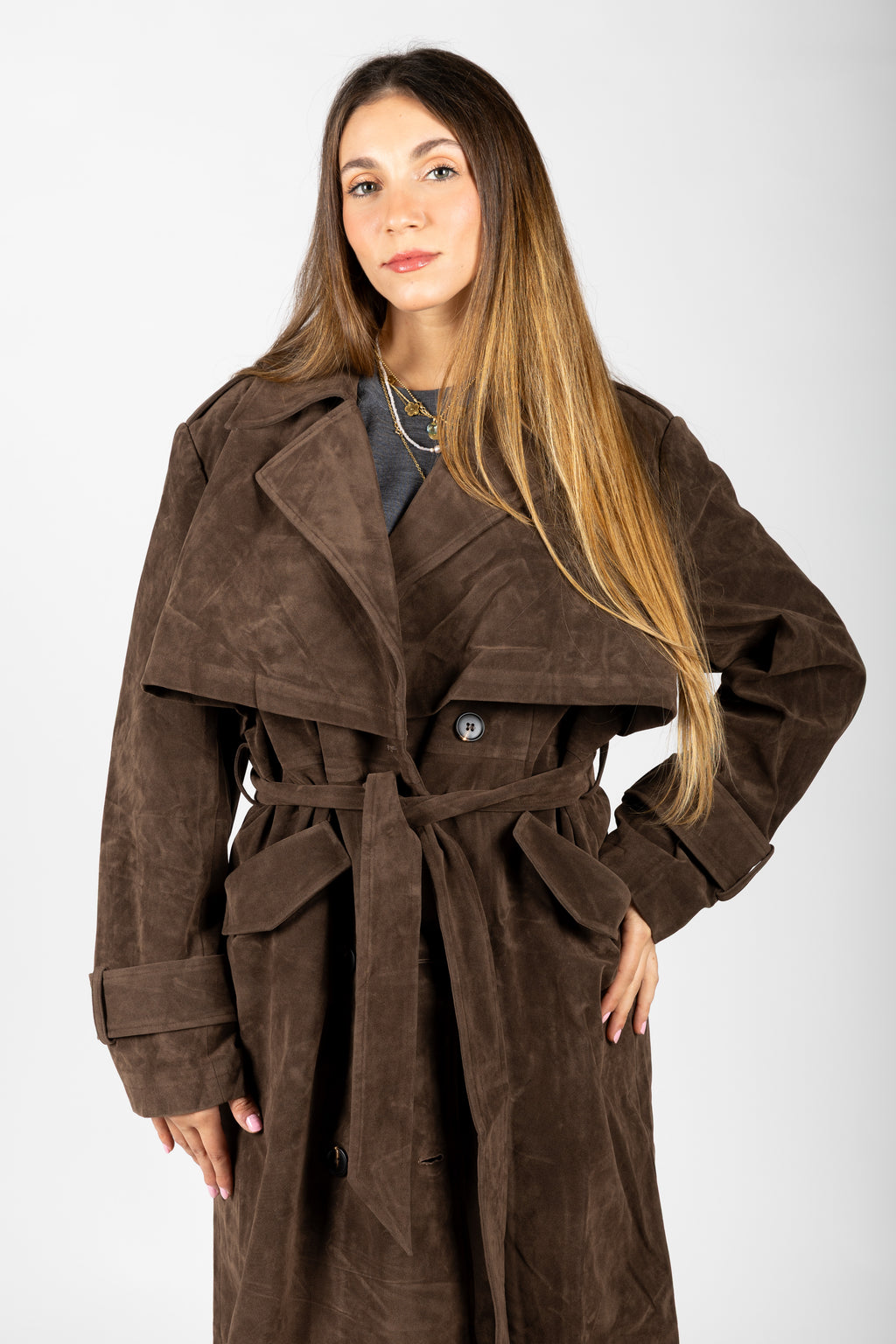 Trench lungo in suede