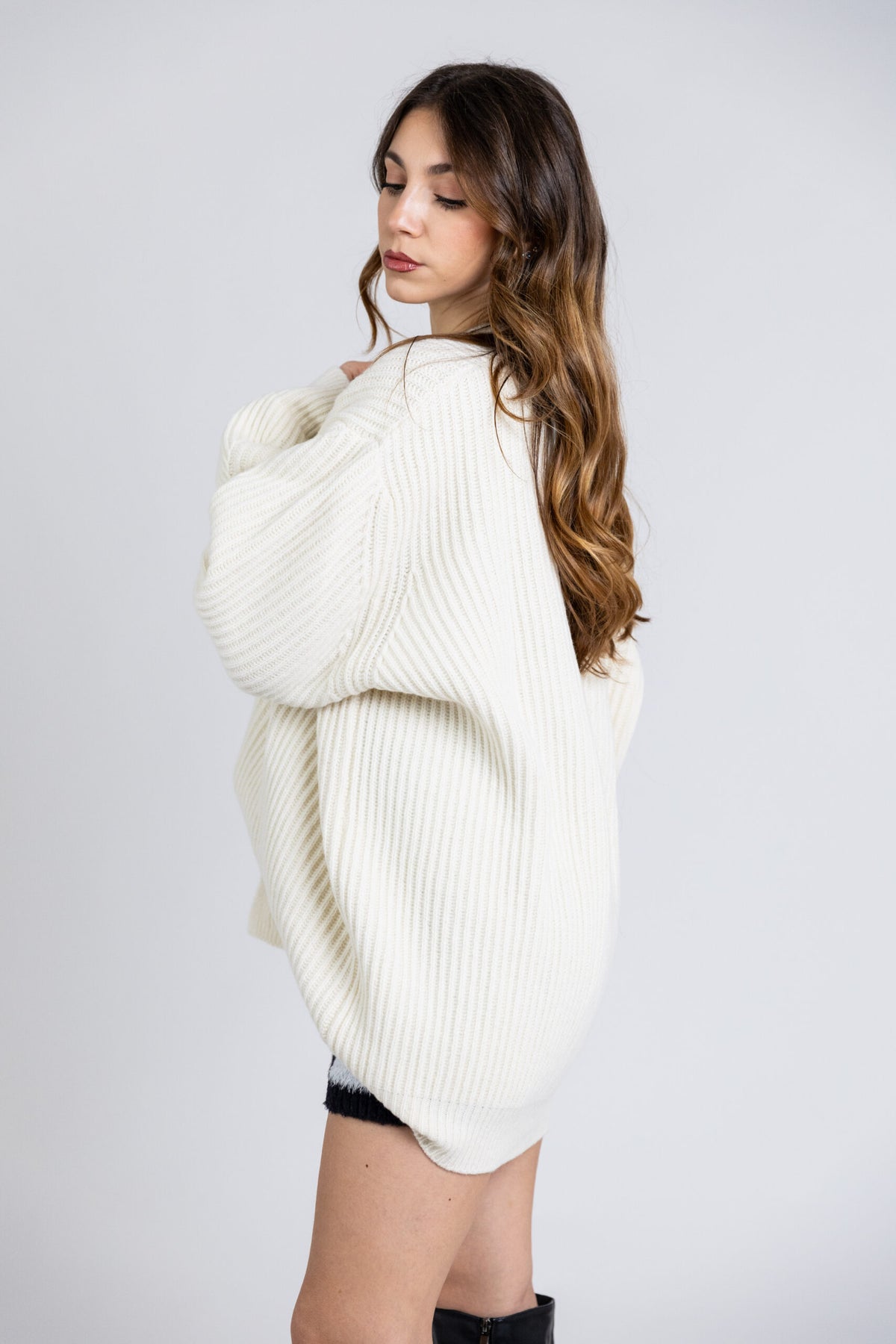 Cardigan costa inglese oversize in lana