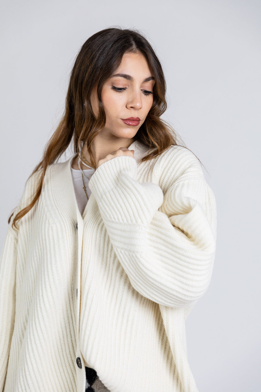 Cardigan costa inglese oversize in lana