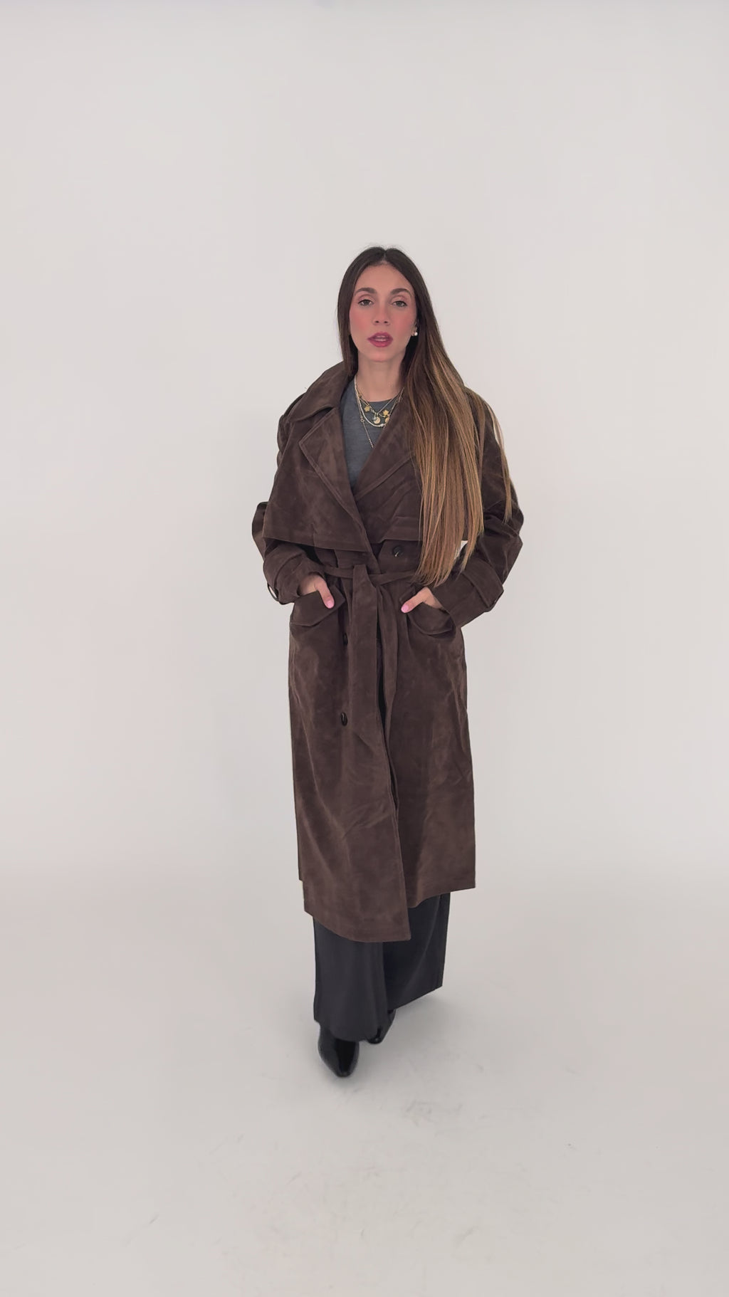 Trench lungo in suede