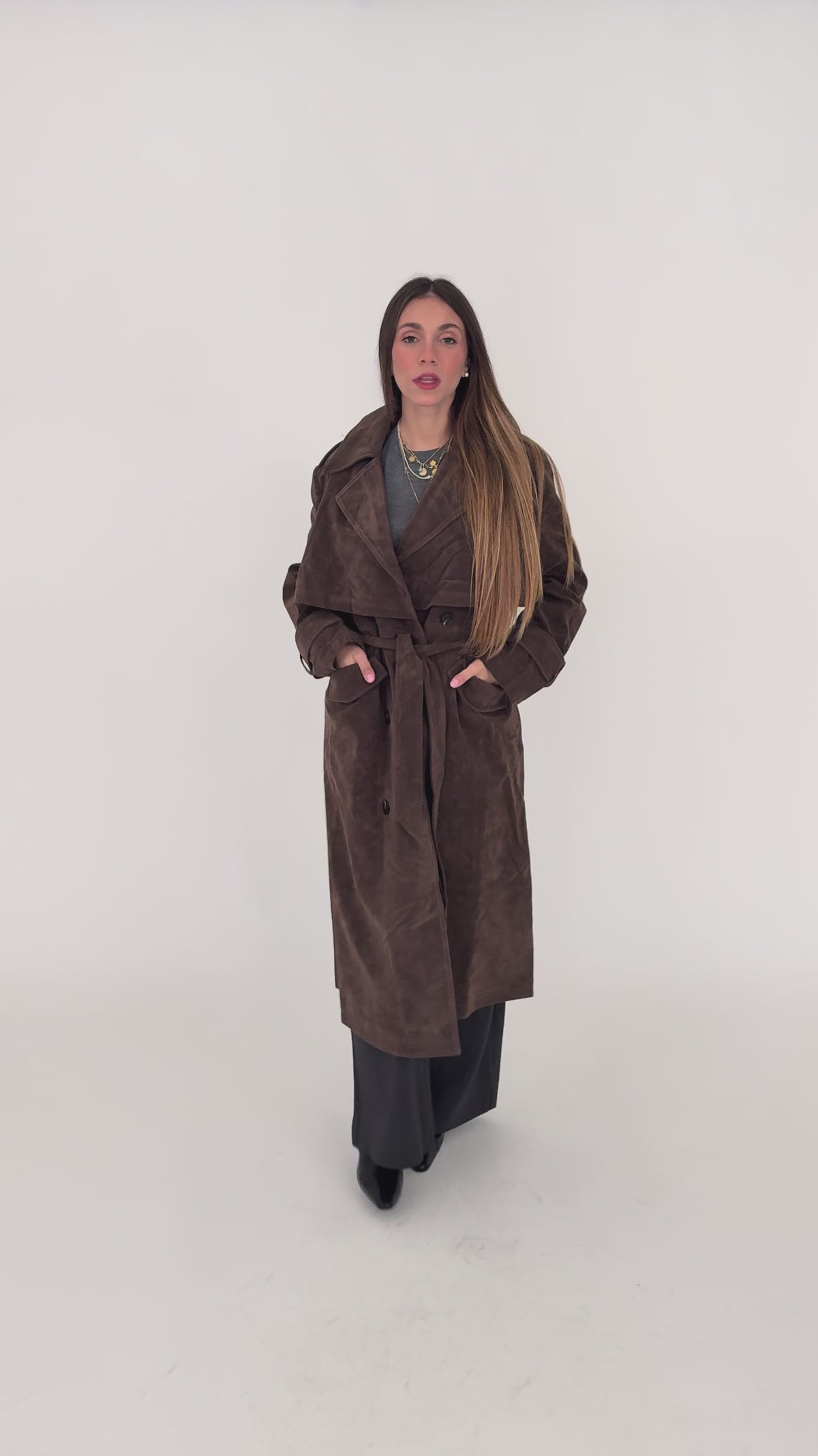 Trench lungo in suede