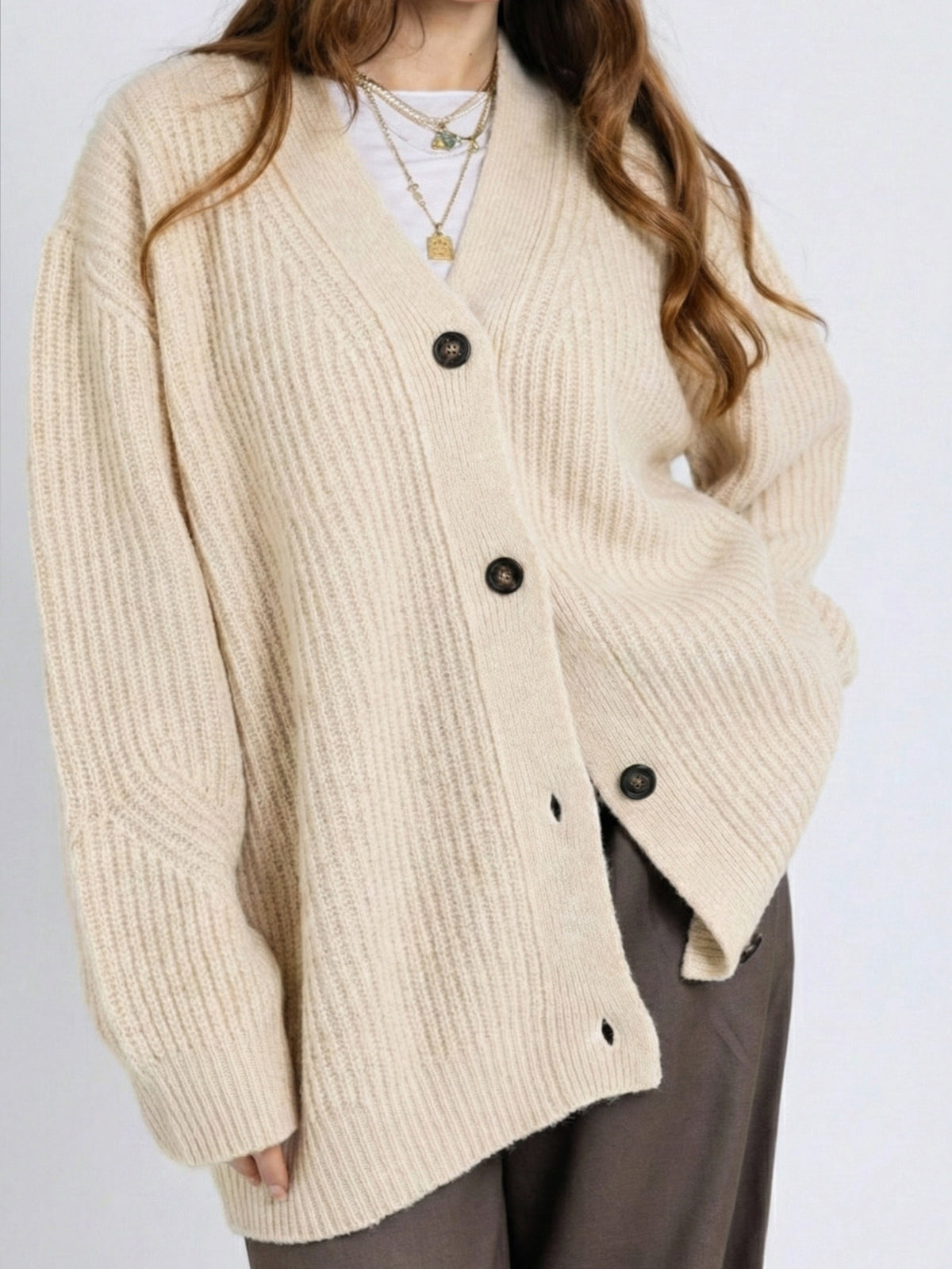 Cardigan costa inglese oversize in lana